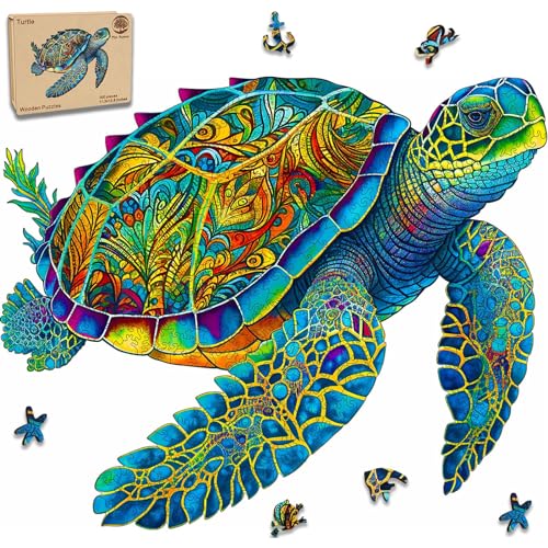 Mys Aurora MAXK Wooden Puzzles, Sea Turtle Jigsaw Puzzles 200 Pieces, Unique Shaped Wooden Puzzle For Adults And Kids cover