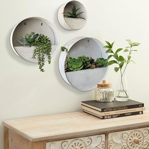 Miniatura 6 de Modern Home - Maceta redonda para suculentas de acero galvanizado  zinc para montaje en la pared, para interiores y exteriores, recipiente para