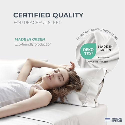 Miniatura 29 de THREAD SPREAD Sábanas 100% de algodón egipcio, tamaño Queen, 1500 hilos, 4 piezas, algodón egipcio, sábanas de lujo de tejido satinado, sábanas