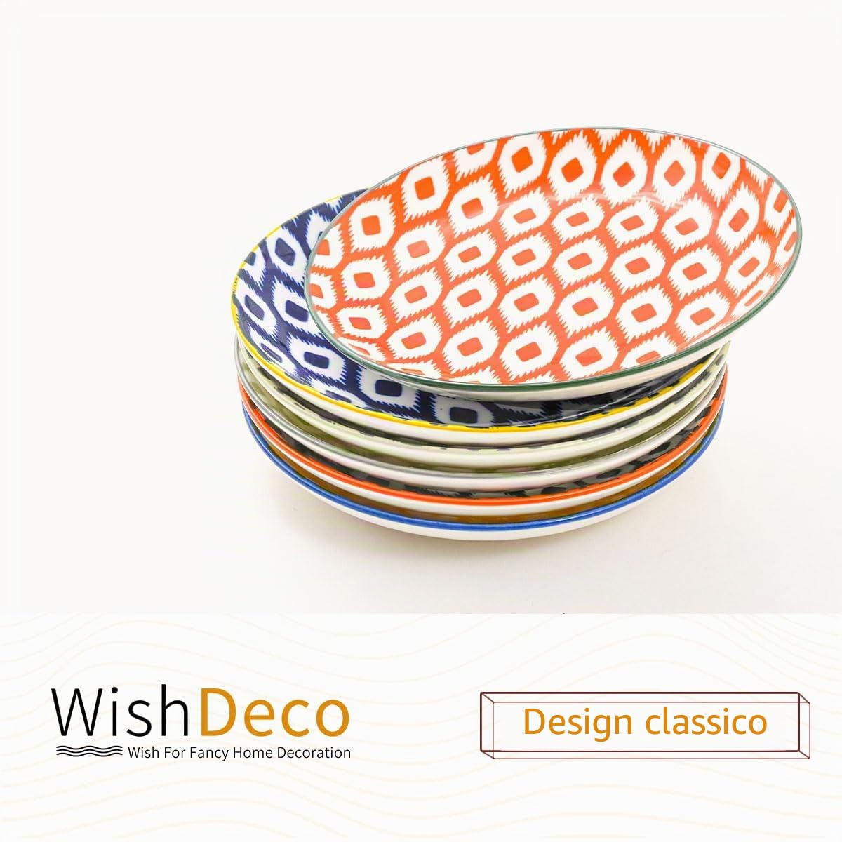 WishDeco Set di 6 Piatti da Dessert, Piatti Piccoli Porcellana 15 cm, Piatto Piani Colorati, Servizio Piatto Moderni per Insalata, Torta, Pasta