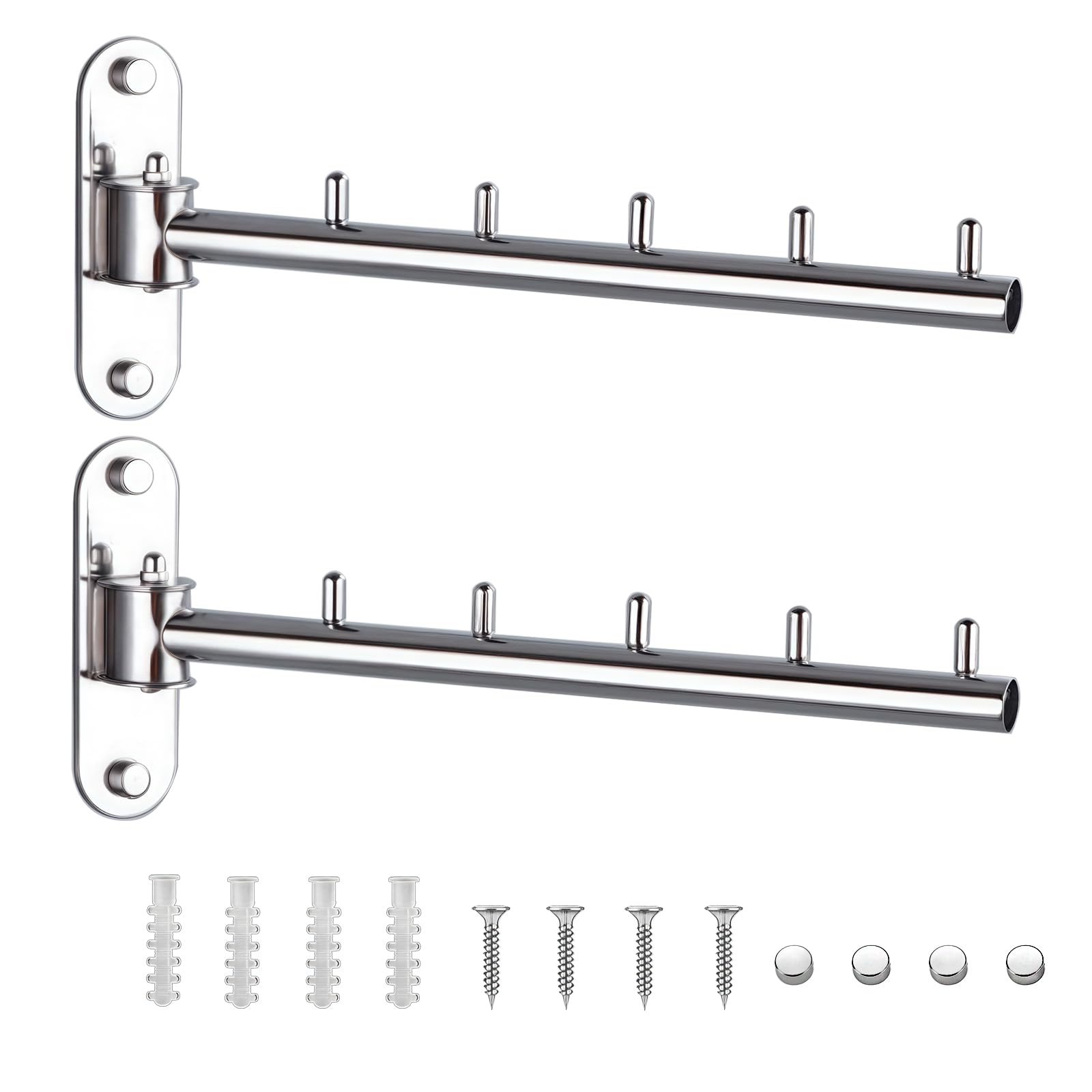 2 perchas plegables de pared para colgar ropa, ganchos de acero inoxidable con brazo oscilante, rotación de 180° para baño (2, plateado)