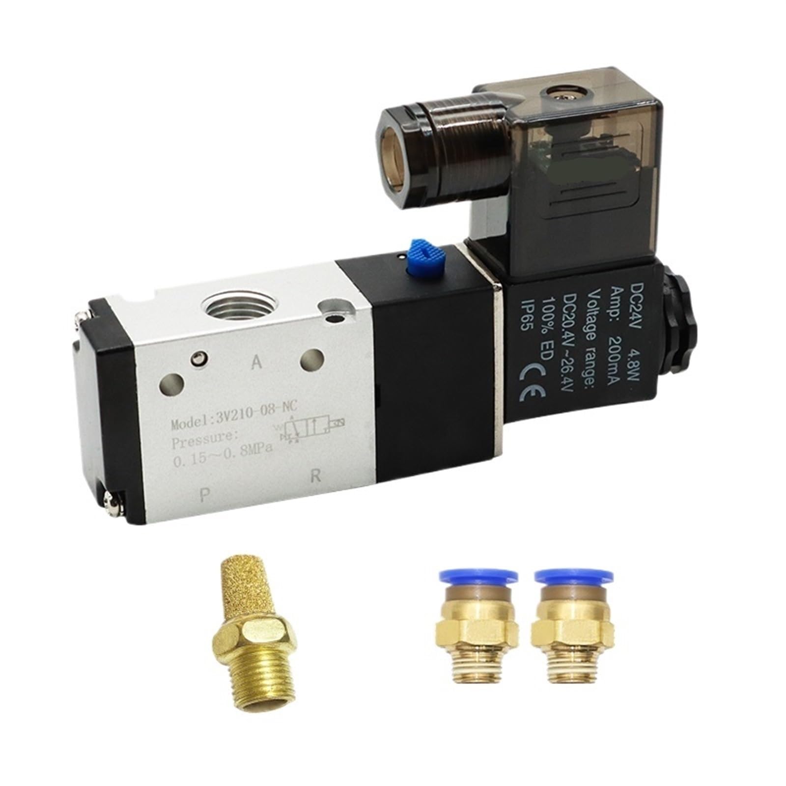 Válvula neumática de aire 3V210-08 para proyectos de automatización en talleres mecánicos con fittings 8mm