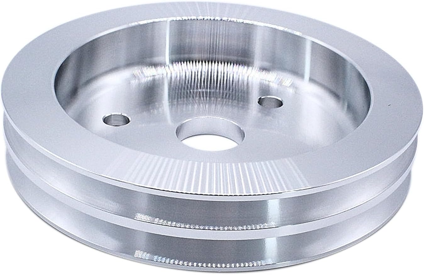 Chrome Polished Aluminum 2 Groove Short Water Pump and 2 Groove Crank Pulley Kit Compatible with SBC Chevy SBC 265 283 305 327 350 383 400 with Short Water Pump SWP