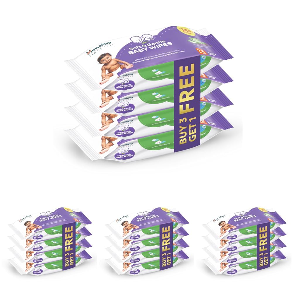 Himalaya Soft & Gentle Baby Wipes |72 Wipes x B3 G1 Free - 288 Wipes | With Licorice & Aloe Vera | Gently cleanses & Helps prevent the cause of Nappy Rash | With the Goodness of Himalaya Baby lotion | Extra Soft | Skin-Friendly pH-image-29