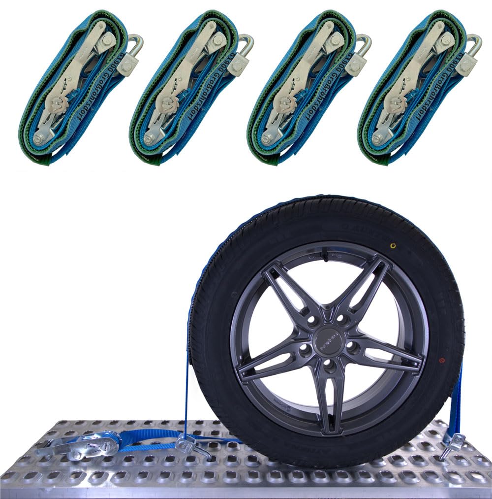 SHZ Spanngurt Autotransport 35mm VDI2700 konform Radsicherungsgurt 3t Zurrgurt LC 1.500/3.000 daN Auto Transport Spanngurt Reifengurt (4 x 72)
