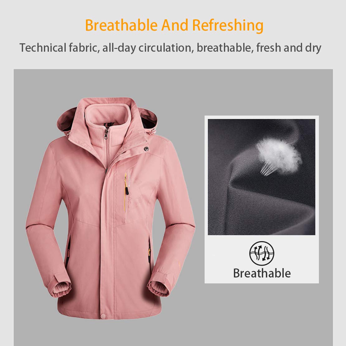 Vestes Femme Outdoor Large Size Plus Velvet Epaissir Combinaison de Ski Softshell Chaude Imperméable avec Bonnet,Red,L(155-160cm)