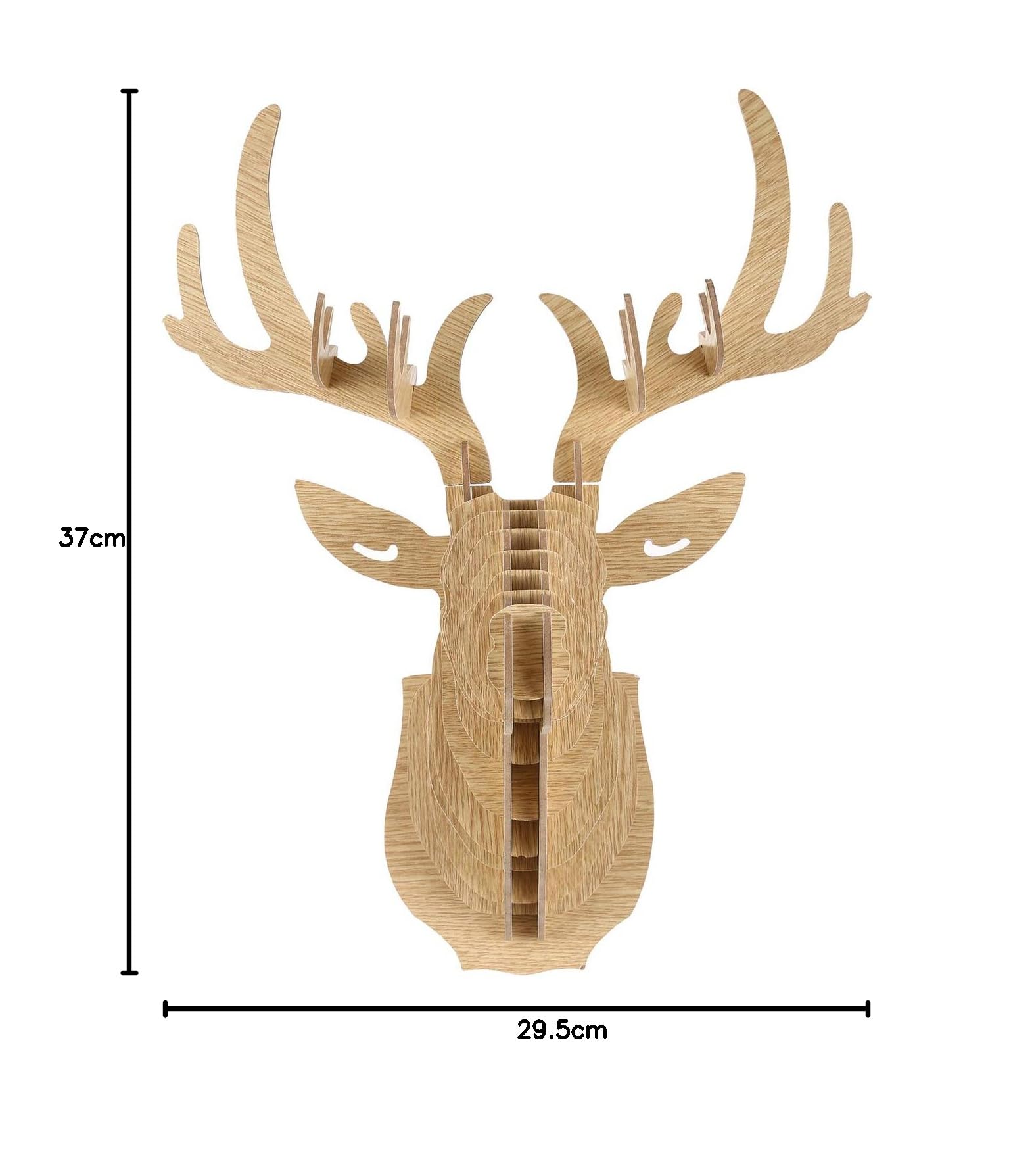Lobamop Tête de cerf en bois sculptée 3D - Décorative et collier - Beige