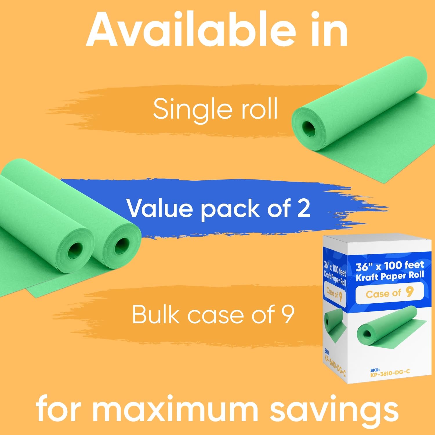 Paclord Lot de 2 rouleaux de papier kraft vert de 36 x 1200 pouces (lot de 2) - Épaisseur : 45 livres - Fabriqué aux États-Unis - Papier kraft coloré pour l'école - Sans odeur