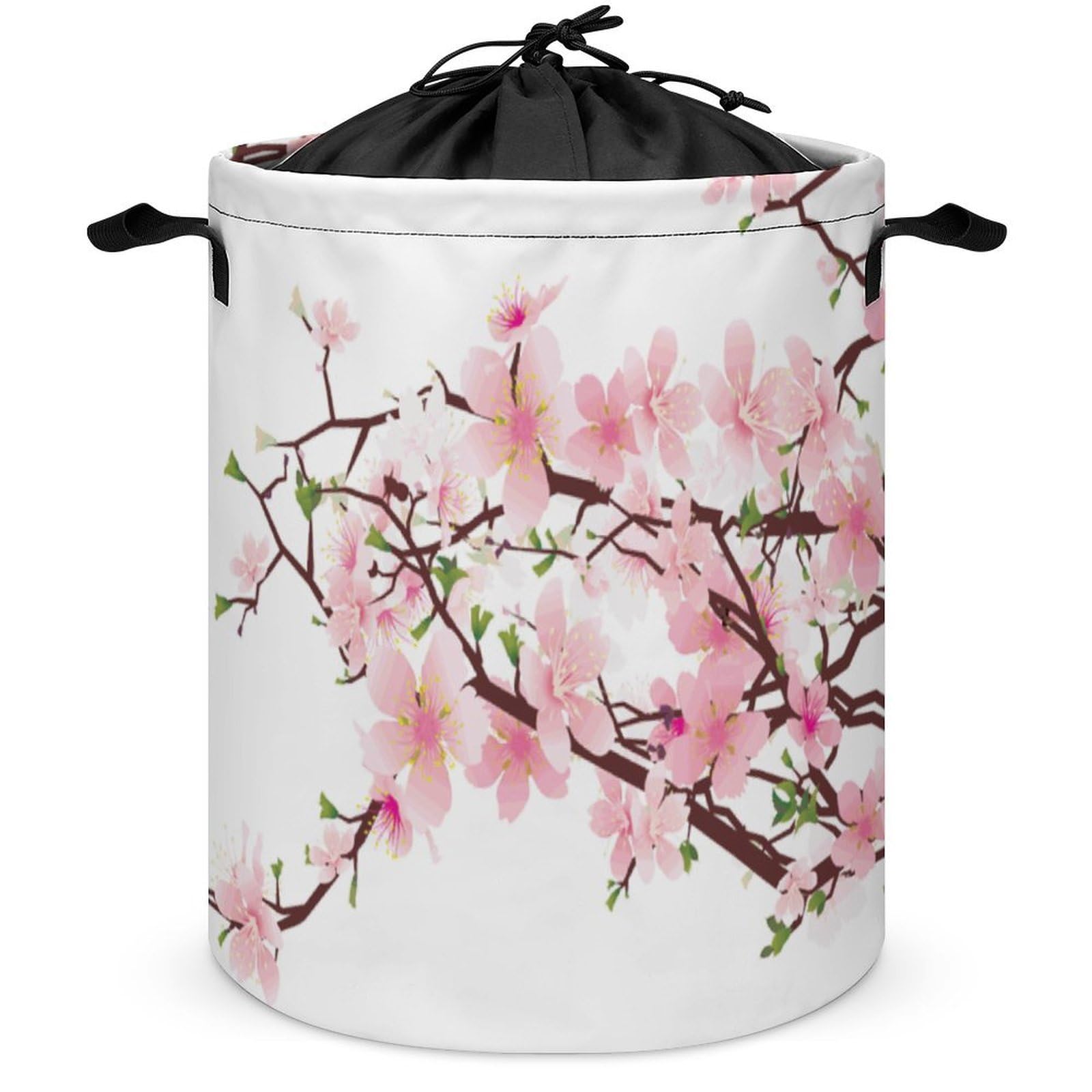 Wlntrophic Drawstring Laundry Hamper, Tempting Cherry Blossoms Laundry Basket, Washing Basket with Handle