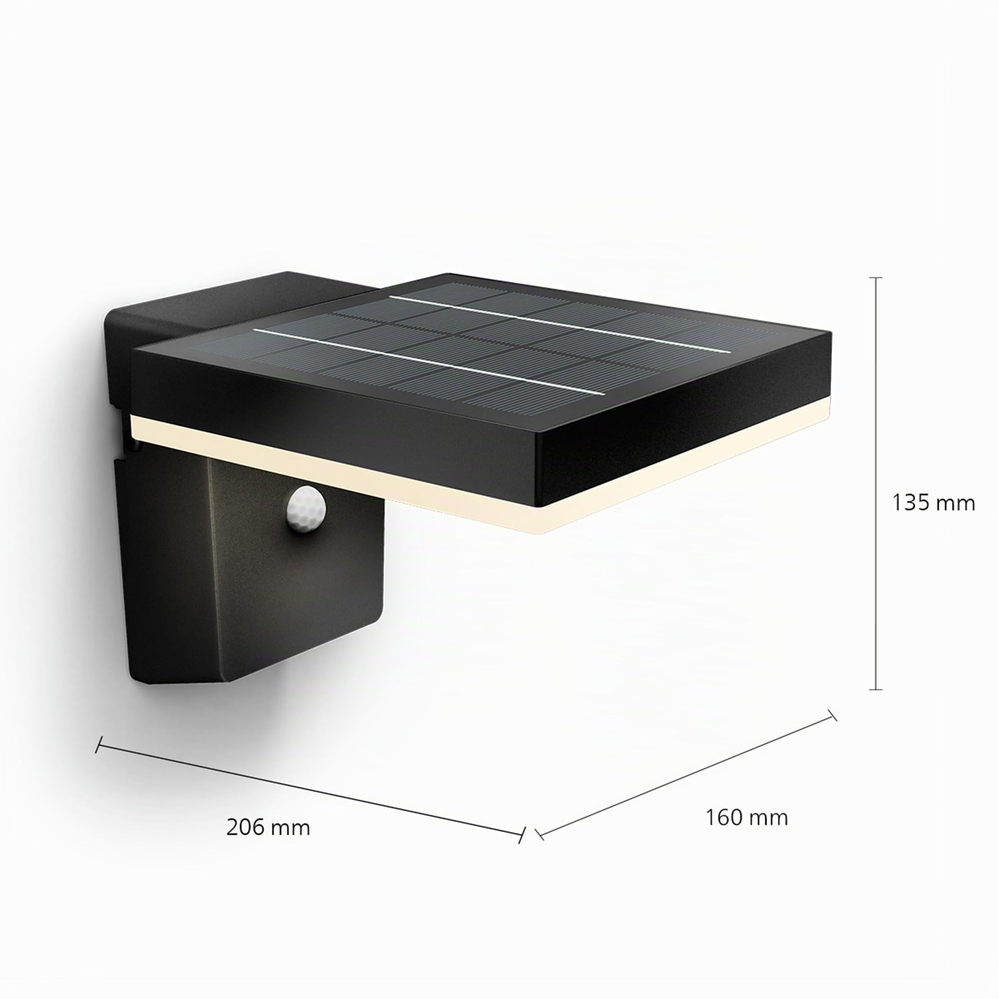 PHILIPS LED Zonal Lampada Solare da Parete per Esterni Ultra Efficiente, Quadrato, Luce Bianca Fredda, 1.3W, 3000K, Sensore di Movimento, IP44, Nero