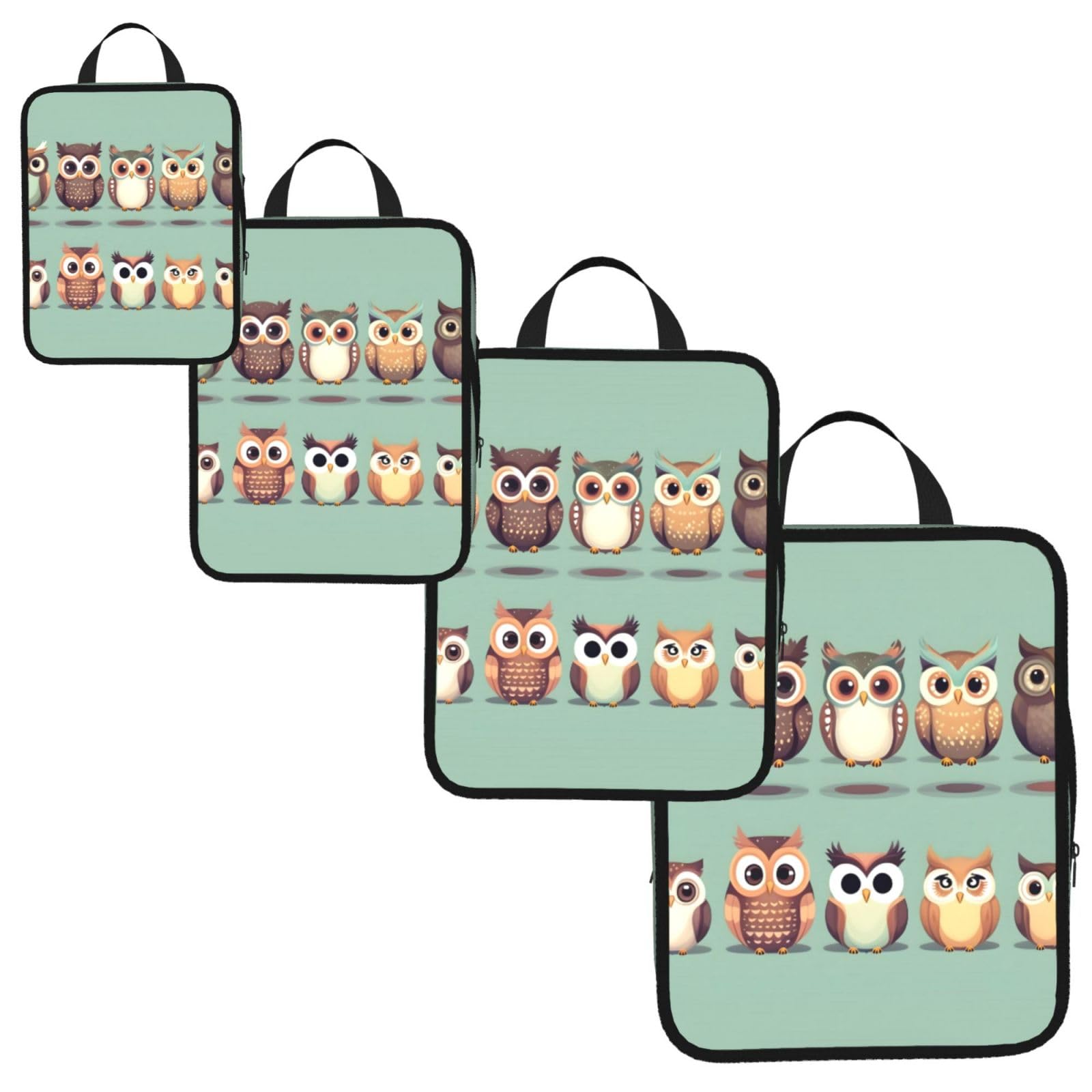 Cartoon Owls Cute Print 4 Set Compression Packing Cubes for Suitcases,Expandable Storage Bags Organizers