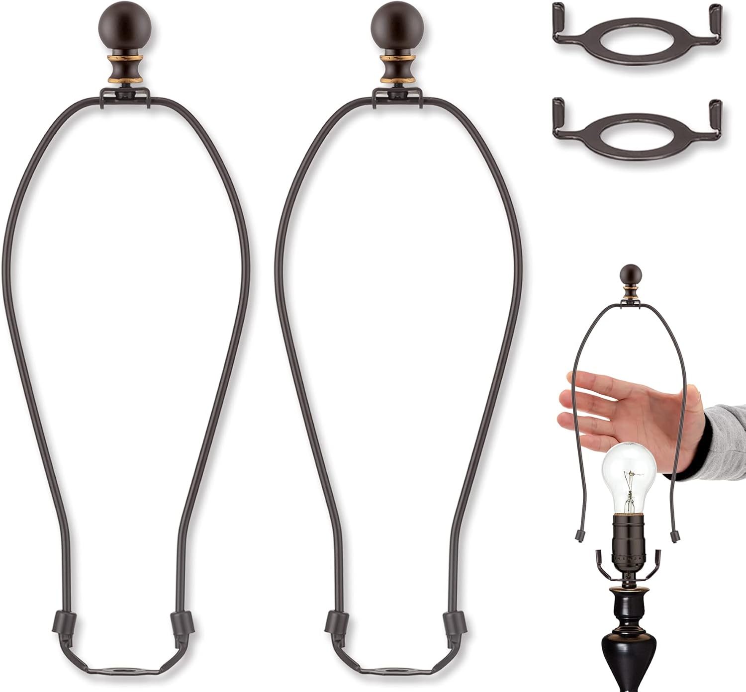 Bronze Lamp Shade Harp with Lamp Finials 12 Inch, 2 Set Lamp Harp with 3/8 Standard Saddle