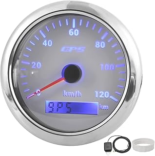 Gps Speedometer, 85mm Marinematic Gps Speedometer 120 Km/h Speedometer with 7 Colors Backlight Gps Speedometer Speedometer Odometer for Car Boat Rv Yachting(white)