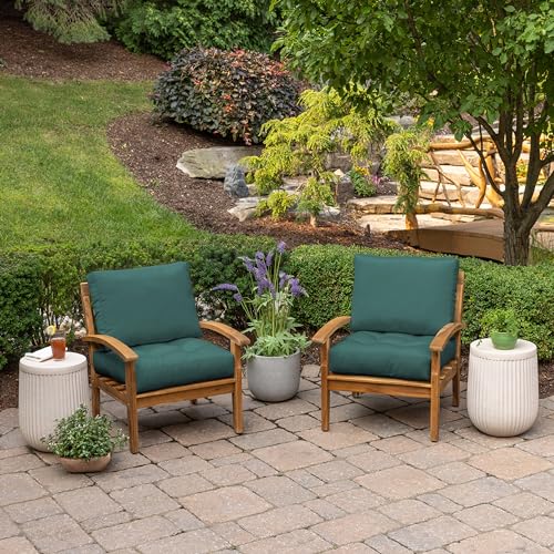 Image of Arden Outdoor Plush Modern Tufted Blowfill Deep Seat Set, 24 x 24, Water Repellent, Fade Resistant, Deep Seat Bottom and Back Cushion for Chair and Sofa, Peacock Blue Green Texture
