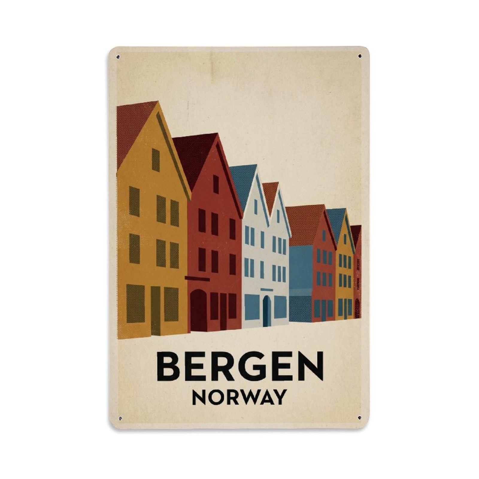 Vintage Travel Norway Bergen Metal Tin Sign