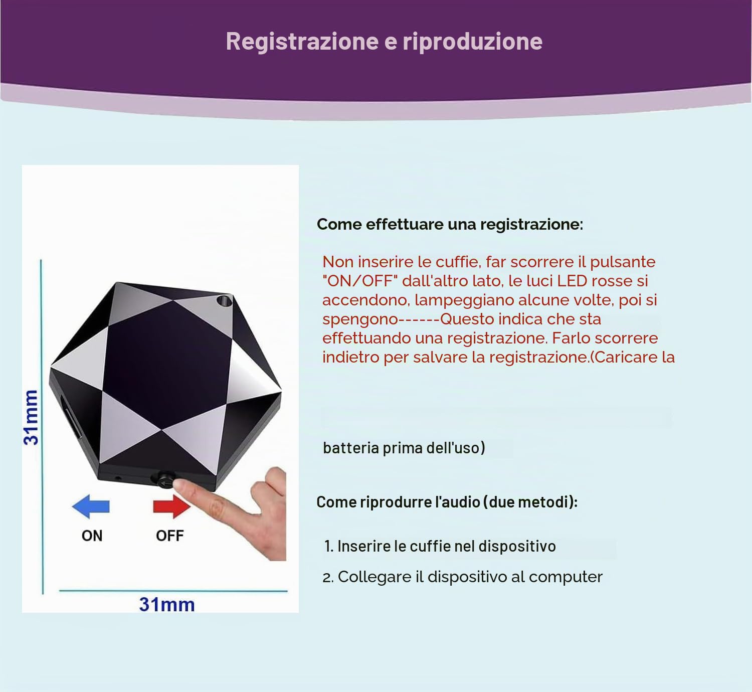 Registratori Vocali Digitali con Auricolare Mini Registratore di Audio Piccolo Registratore Vocale Attivazione Collana Portachiavi Pendente Registratore Portatile per Lezioni Riunioni Interviste
