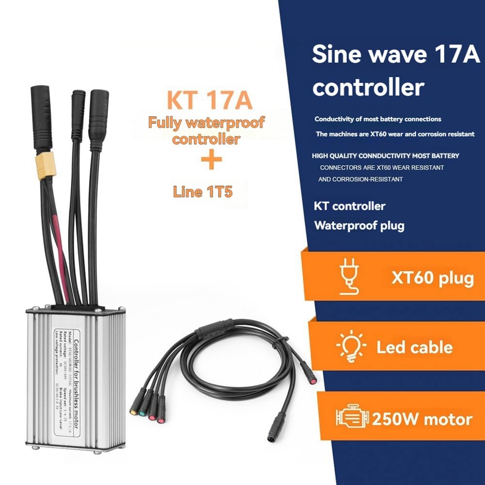 Controller per bicicletta elettrica con luce 1T5 KT-15A, regolatore a sinusoidale impermeabile, accessorio per bicicletta elettrica e monopattino elettrico.