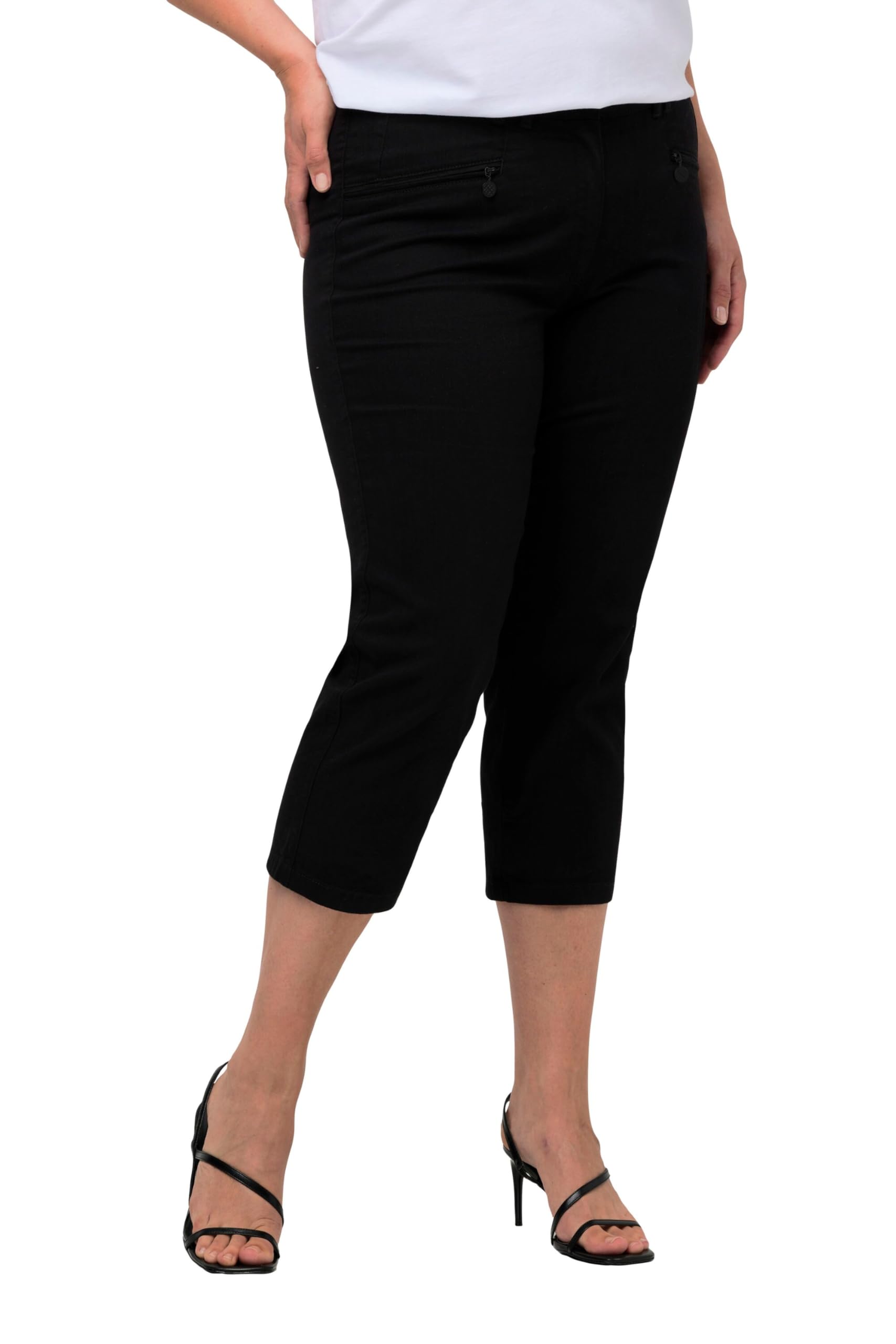 Ulla Popken Damen große Größen Übergrößen Plus Size Hose Mony, wadenlang, Zipptaschen, Stretch 803014