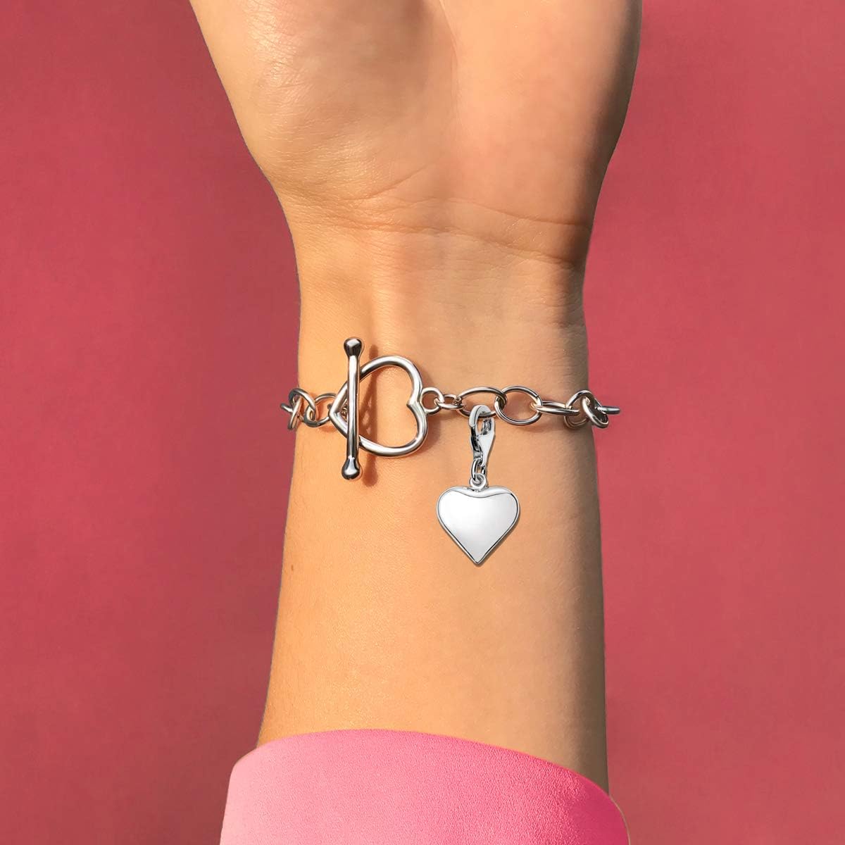 Quiges 3D Heart Clip On Charm Pendant Silver Plated Women's Jewellery image 5