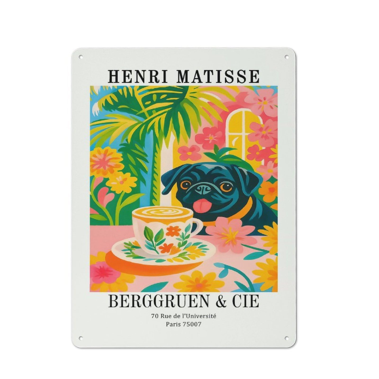 Casual Henri Matisse Pug And Coffee Art Shed Metal Sign 40x30cm, Utility Space Decor for Shed, Garden Room, Porch Or Garage