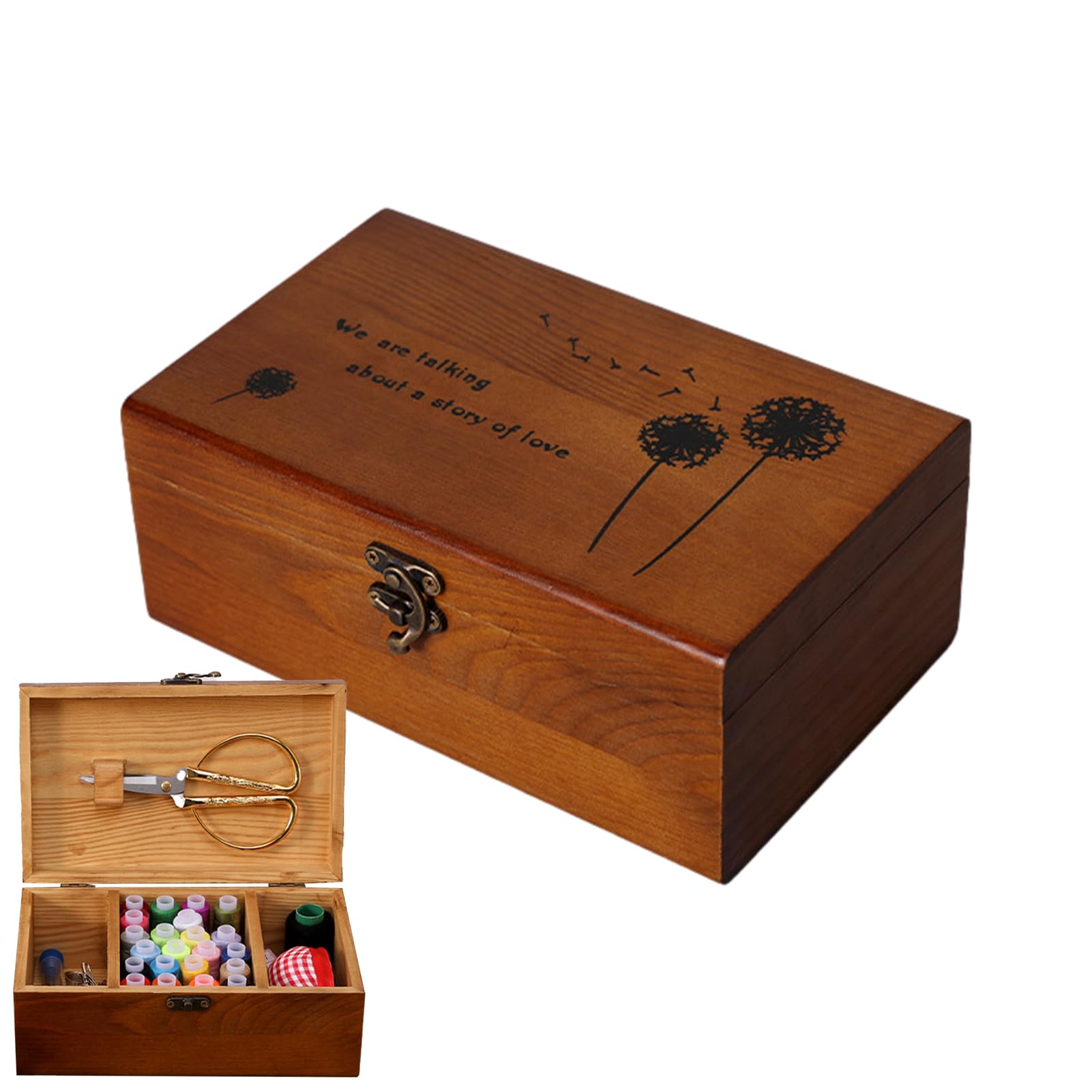 Tedious Wooden Sewing Basket - Wooden Box with Hinged Lid, Crafts Accessories, Sewing Supplies Storage