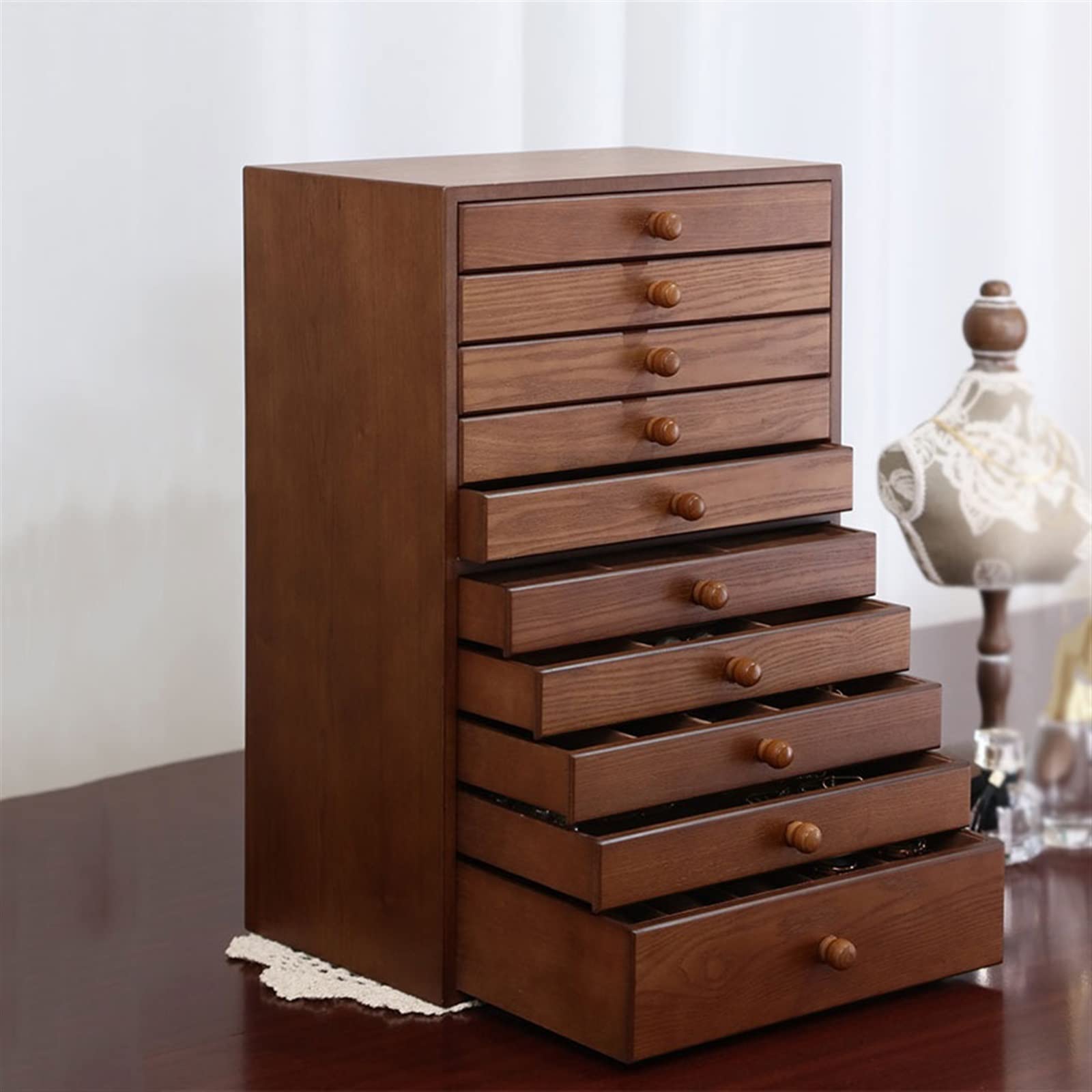 Aufbewahrungsbox für Schmuck aus Holz mit 10 Schubladen, Organizer mit großer Kapazität für Ringe, Ohrringe und Halsketten, hochwertige Schmuckschatulle für Frauen