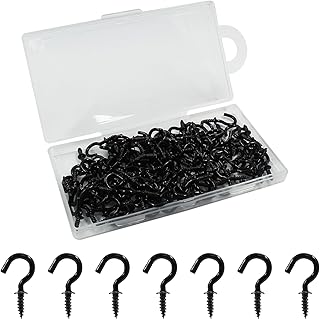 Biaungdo 240 Pcs 1/2" Ceiling Cups Hooks Screw Hooks Screw-in Ceiling Cup Hooks Metal Self-Tapping Screws Hooks for Hanging, Black