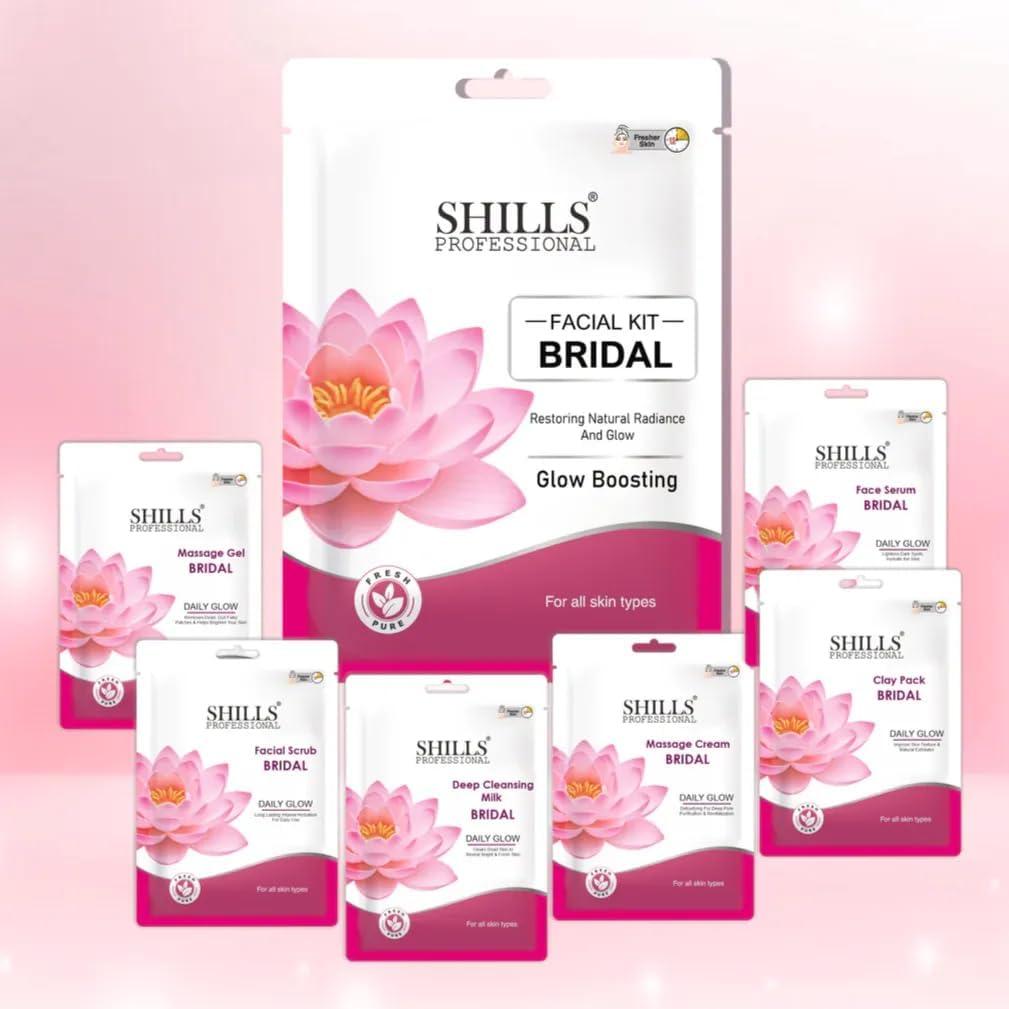 PRATHNA CREATION Shills Professional Bridal 6-Step Facial Kit for Glowing & Radiant Skin | Deep Cleansing, Brightening & Anti-Tan Kit | Pore Tightening, Oil Control & Skin Rejuvenation for Brides | Home Spa Facial 4