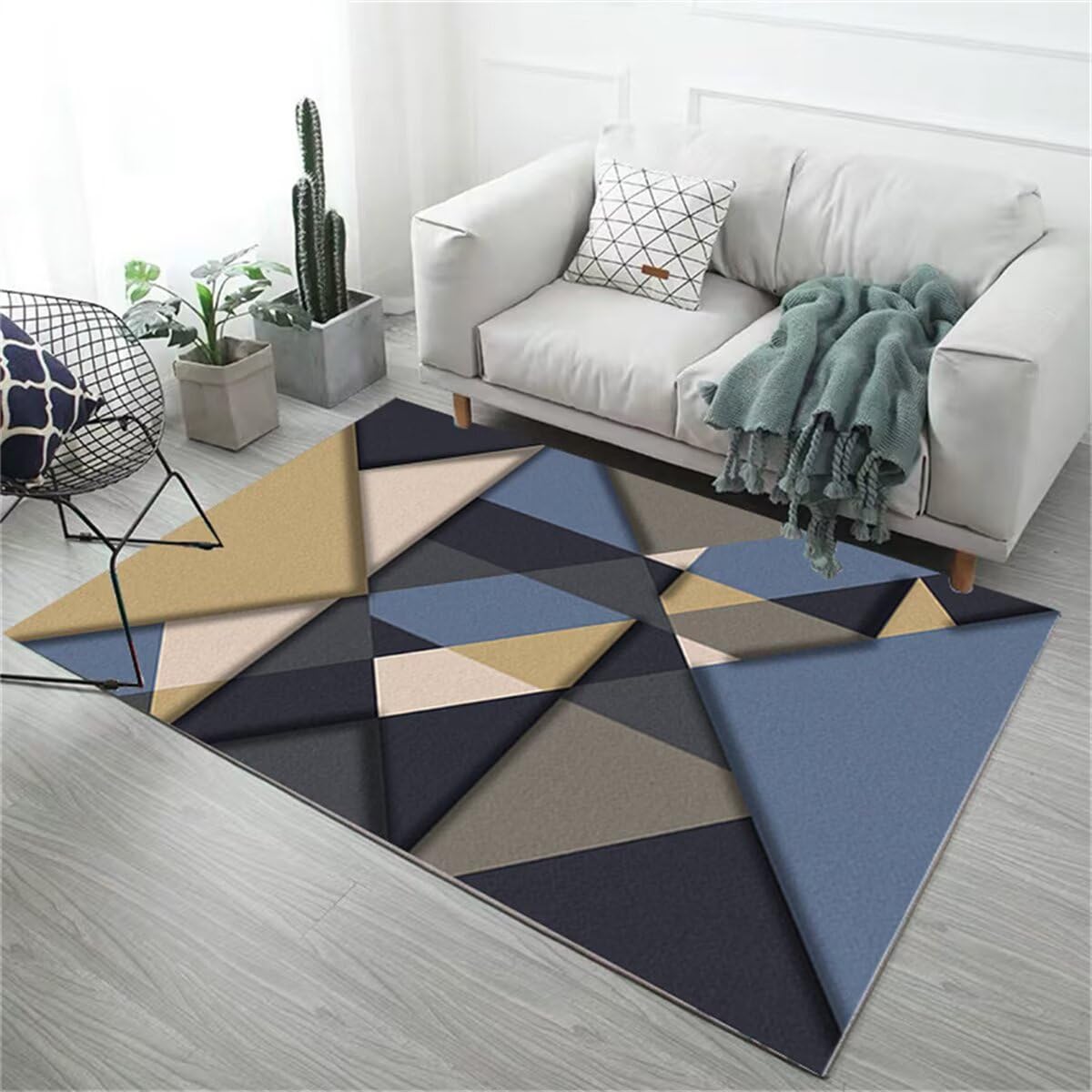 Alfombra antideslizante 60x90cm gris azulado con patrones geométricos para sala de estar