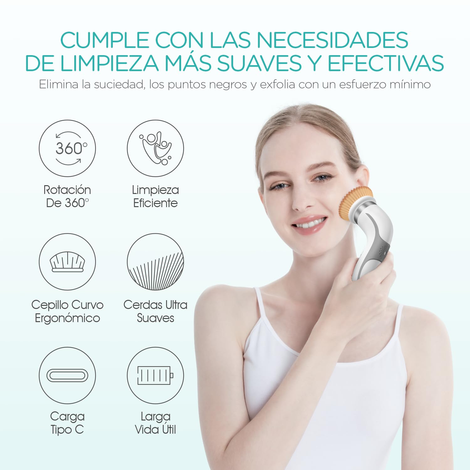 VOGOE Cepillo Limpiador Facial Eléctrico, Recargable Limpieza Facial Impermeable IPX6, Giratoria Maquina Cepillo Faciales con 2 Cepillos y 2 Velocidades para Exfoliante y Masaje FB210 (Gris)