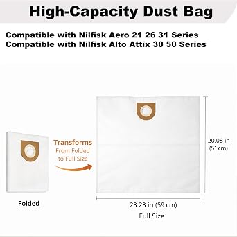 6-Pack Vacuum Bags Compatible with Nilfisk Alto Aero 26 21 31, Attix 30, 50