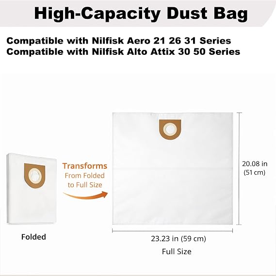 6-Pack Vacuum Bags Compatible with Nilfisk Alto Aero 26 21 31, Attix 30, 50