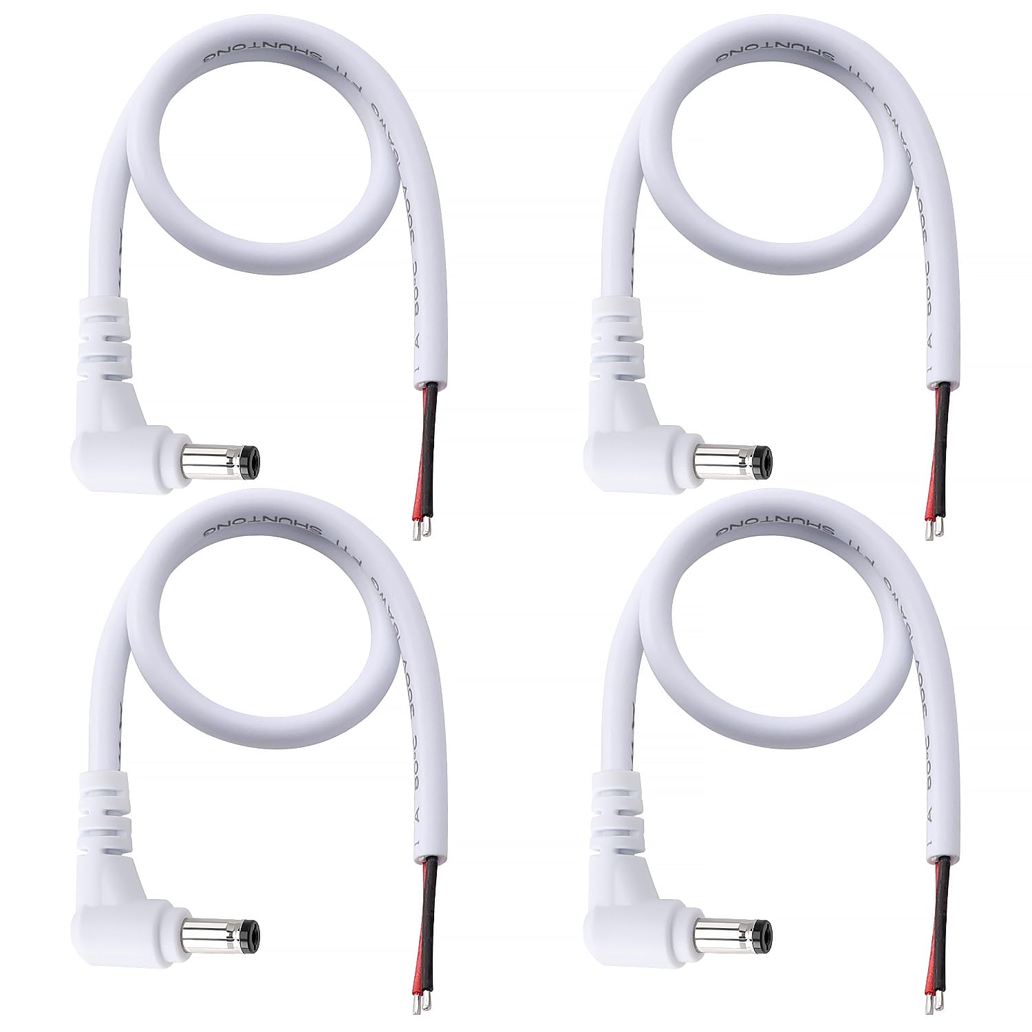4 Pezzi 30cm 18 AWG 5.5 mm x 2.1 mm Cavo di Alimentazione DC, Spina Maschio ad Angolo Retto a Filo Nudo Cavo Alimentazione Aperto Cavi Riparazione, per Telecamera di Sicurezza, Bianco