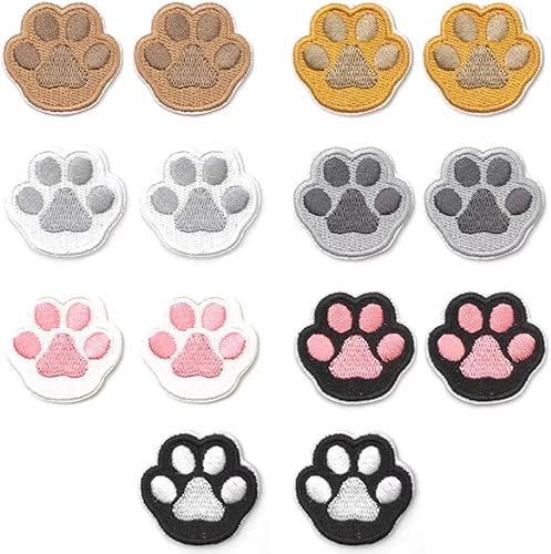 JKJF 14 Pcs Paw Print Embroidery Patches Cat Paw Iron on Patches Cute Paw Sew On Applique Badge for Clothes Backpack Shoes Jacket Jeans Hat Dress