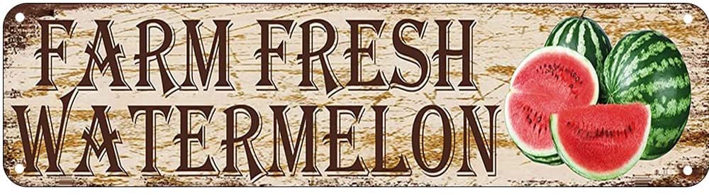 Farm Fresh Watermelon Locally Grown Sign Aluminum Metal Plaque Rustic Tin Sign Retro Wall Decor 4x16 Inch