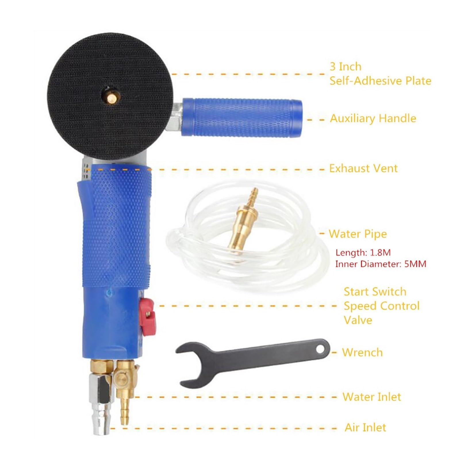 Lucidatrice a umido, Lucidatrice pneumatica for marmo ad aria bagnata con levigatrice pneumatica professionale for levigatrice pneumatica ad acqua da 3 pollici con tubo da 1,8 m