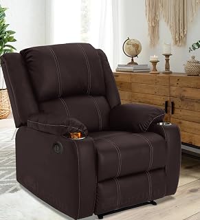LEZINO Single Seater Electric Recliner Chair in Faux Leather with Steel Cupholders (Motorized Recliner, Dark Brown) Price In India