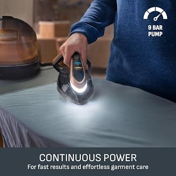 Tefal Pro Express Vision Steam Generator Iron, 9 Bar, Black and Gold | 750 g/min Steam Boost, Smart LED Light, Vertical and Horizontal Steaming, GV9820