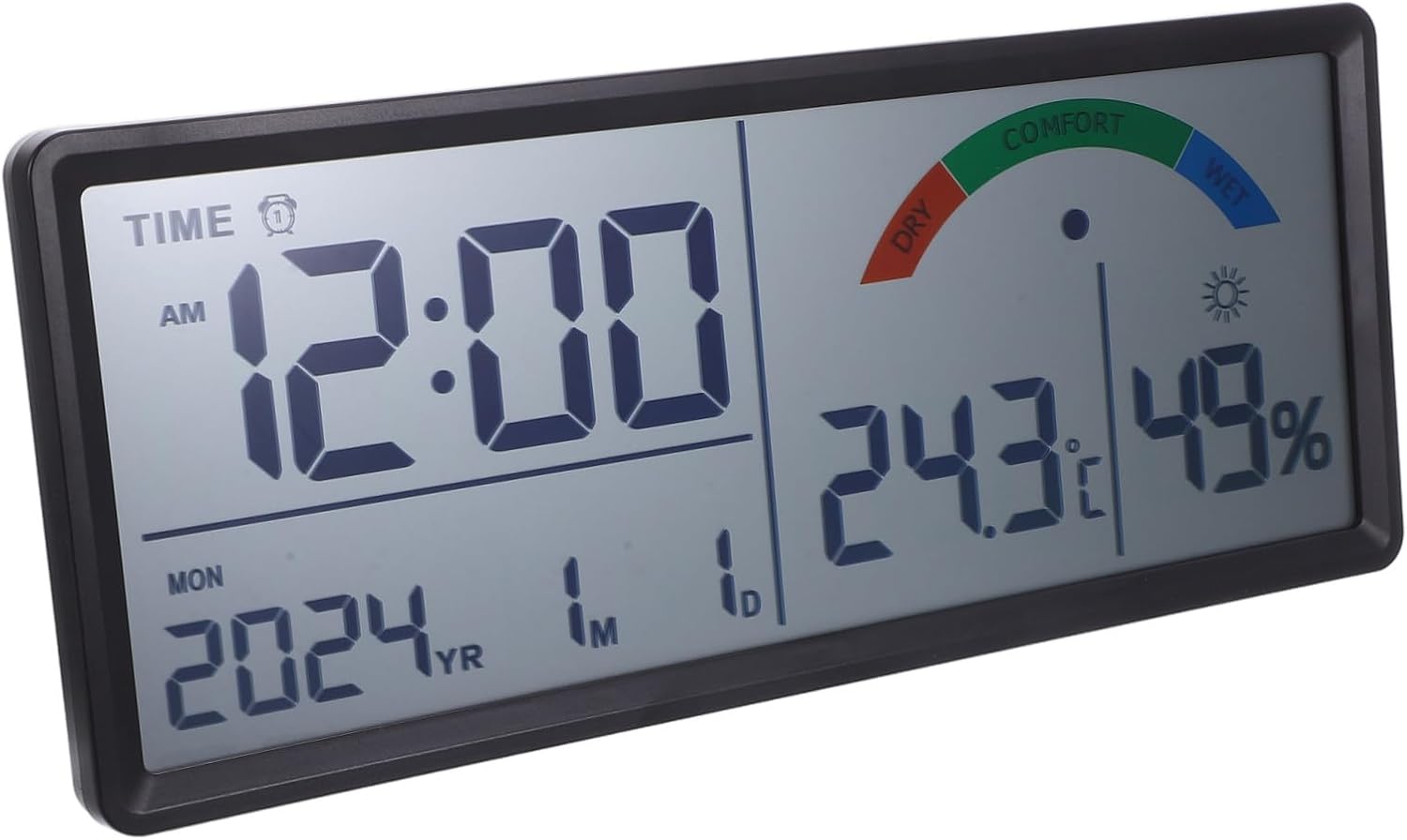 Large LCD Digital Wall Clock 14 Inch with Alarm Date Temperature Humidity Display Accurate Thermohygrometer for Bedroom Living Room