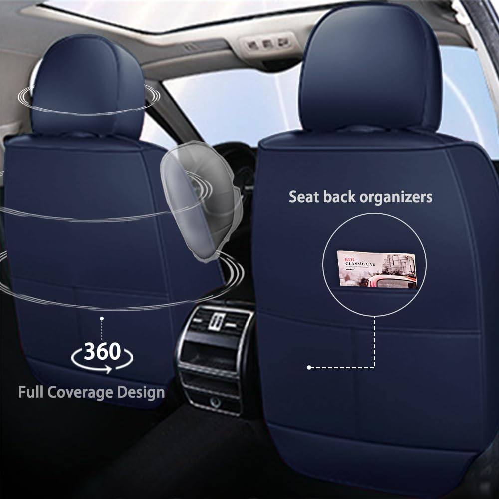 Seat Covers 2-Front Set for Volvo XC40 Recharge Pure Electric 2021-2023,Ice Silk&Leather Non-Slip Car Seat Covers Car Seat Protector,Soft Cooling Premium Auto Interior Accessories（Standard,Black&Blue）