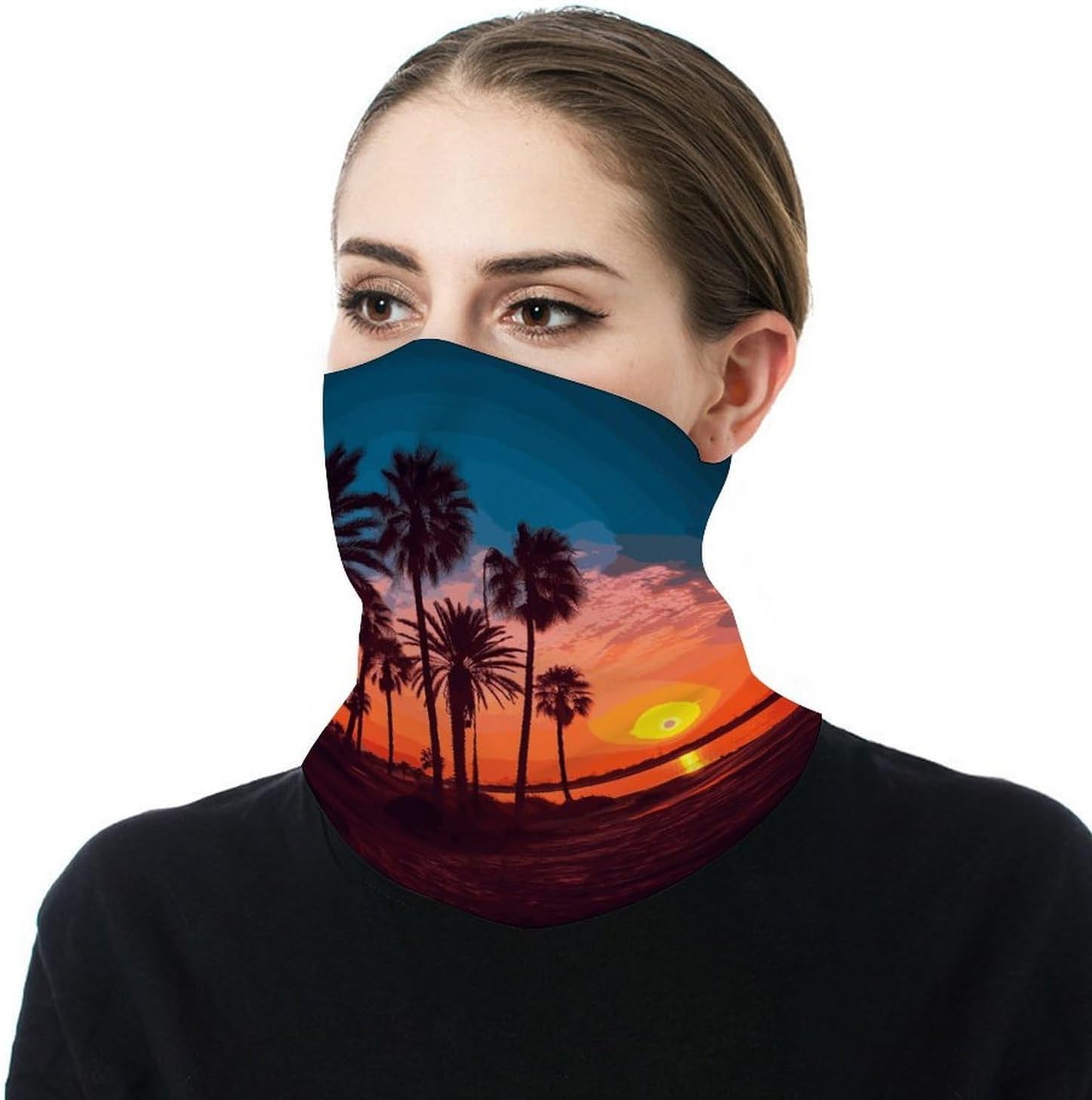 Palm Tree Sunset Neck Gaiter Cooling Breathable Face Mask Sun Protection Balaclava Bandana Summer Gator Scarf Motorcycle Wind-proof Face Cover for Men Women Outdoor Sports