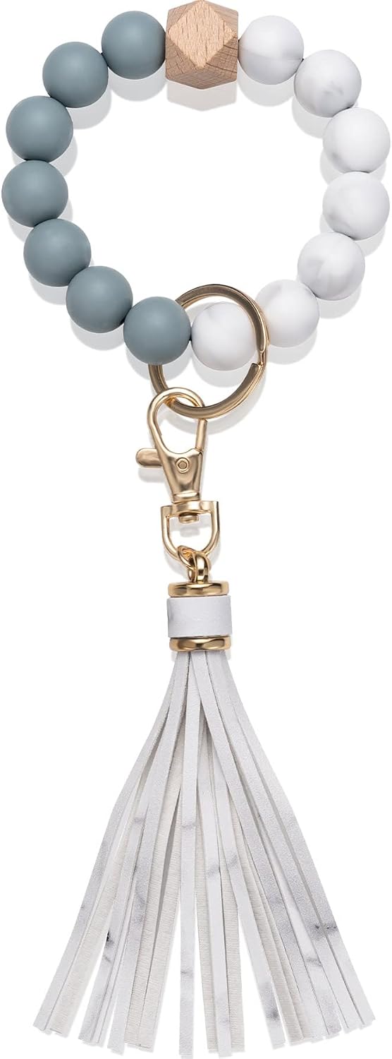 RABIGALA Silicone Key Ring Bracelet Beaded Keychain Wristlet Tassel Keychain Bangle Key Chain Ring for Women