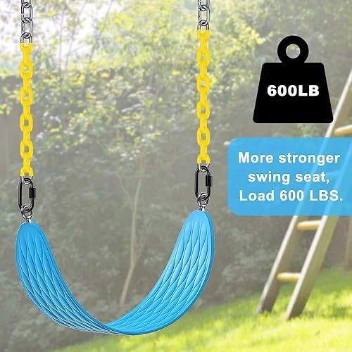 Miniatura 3 de BeneLabel Asiento de columpio resistente de capacidad de 600 libras con cadena revestida, asiento de columpio para exteriores para niños y adultos,