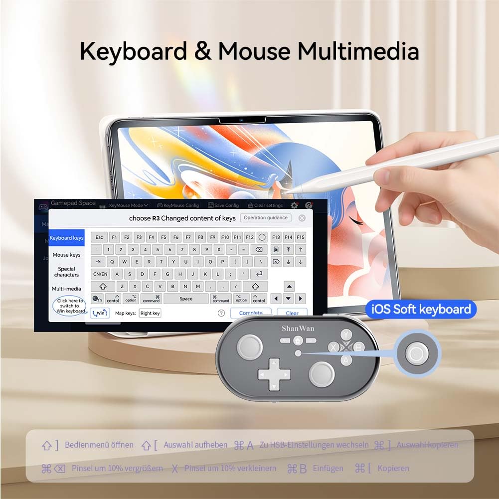 ShanWan Mini manette sans fil pour Switch, PC, iOS, Android, prend en charge le mode clavier pour iPad Procreate (argent)
