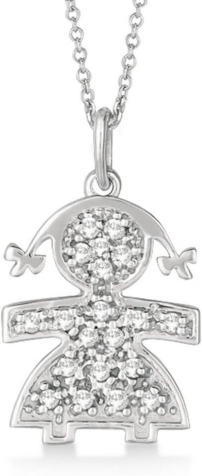 Allurez Pave-Set Diamond Girl Shape Pendant Necklace 14K White Gold (0.15ct)