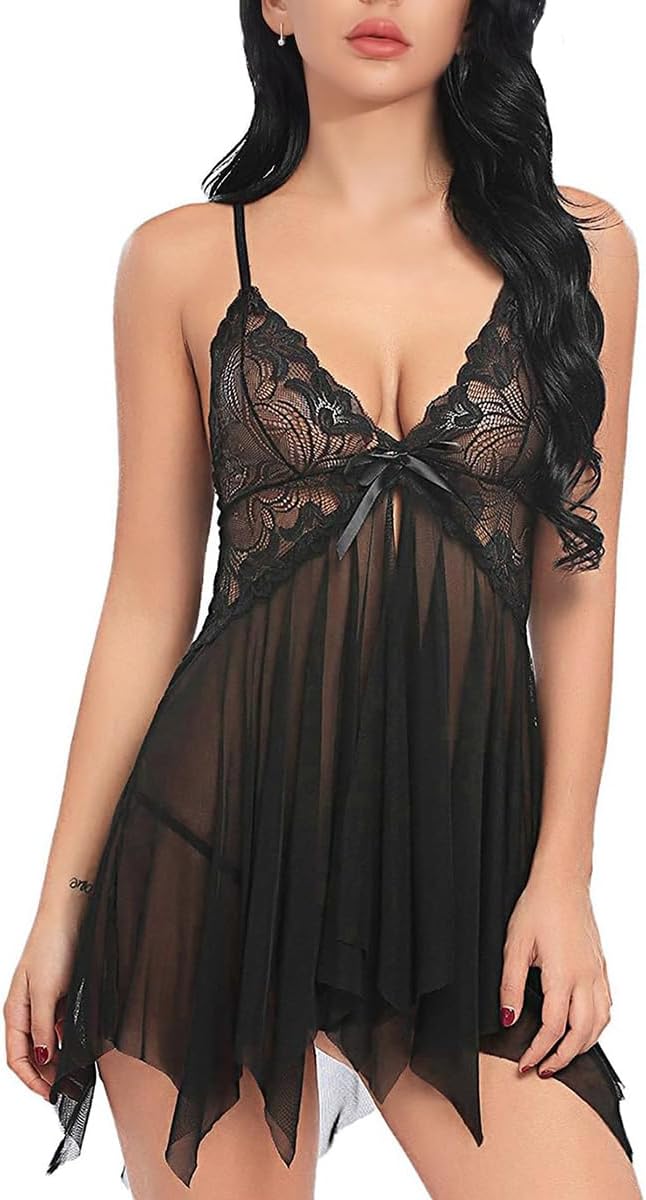 YaShaer Women Lace Lingerie Babydoll Sleepwear Sexy Chemise Nightgowns Bridal Nightdress S-XXL