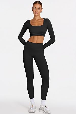 SUUKSESS Workout Sets for Women Open Back Gym Set Long Pilates Outfits
