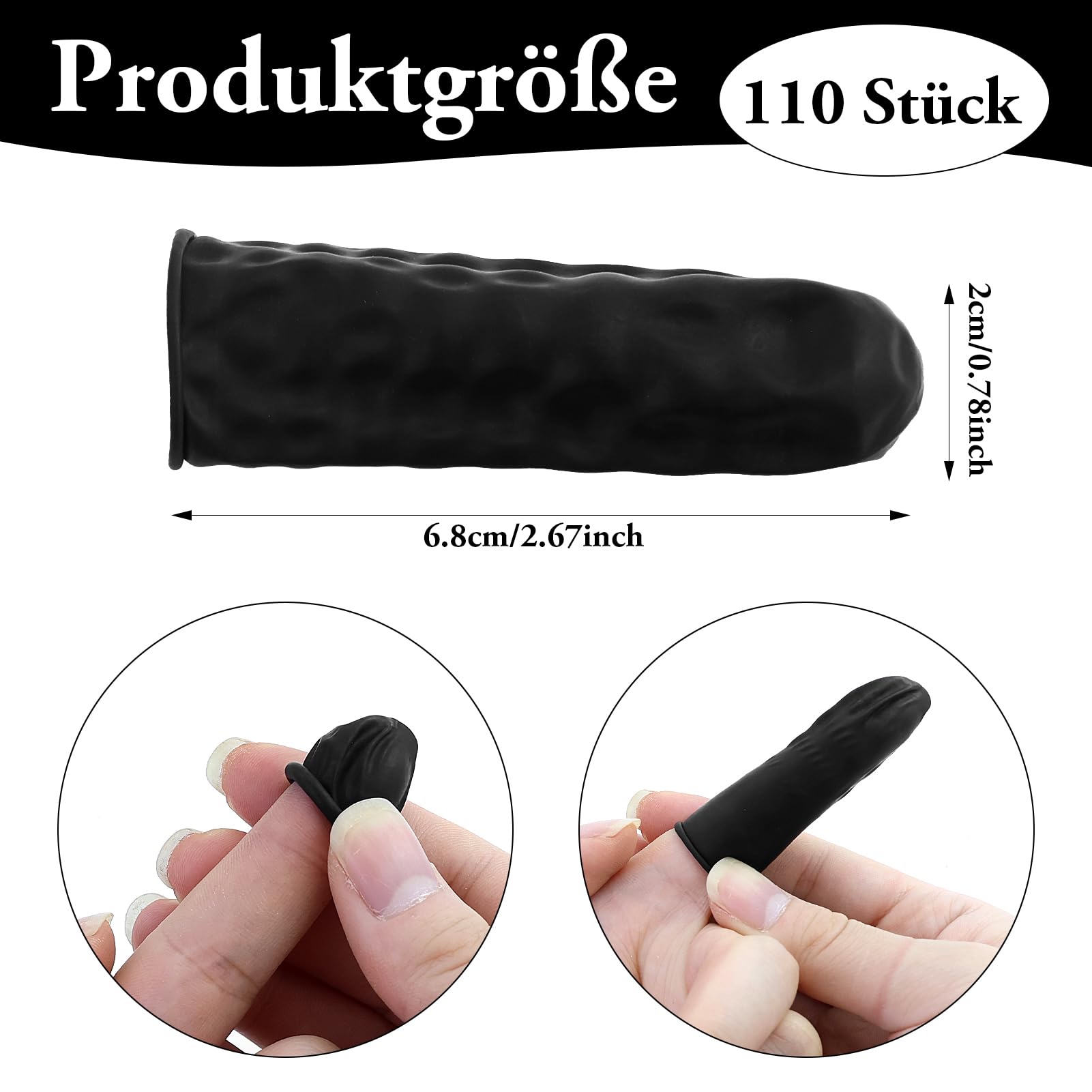 Lot de 110 protège-doigts antistatiques - Noir - En latex durable - Protection du bout des doigts - Pour le nettoyage, la réparation