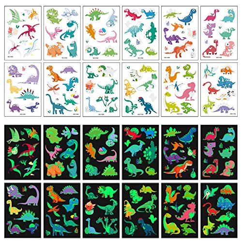 Dinosaur Glow Temporary Tattoos For Kids,Dinosaur Theme Luminous Tattoos Stickers,Glow In The Dark Tattoos For Boys And Girls,Face Makeup Fake Tattoos,Holiday Party Supplies Giftsfor For Children #TOP1