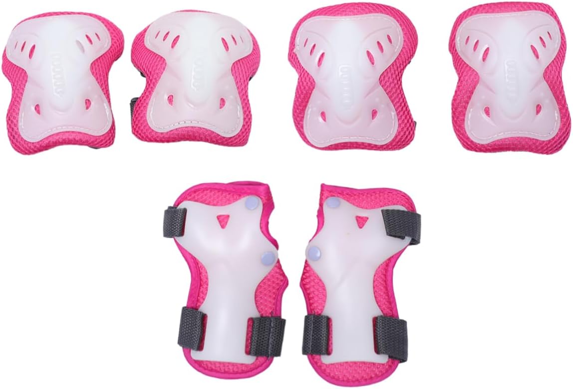 KOMBIUDA 6pcs Boy Girl Skating Protectors Set for Breathable Knee Elbow Pads Wrist Guards Durable Sliding Plate Safety Gear Pink for Roller Skating Skateboarding